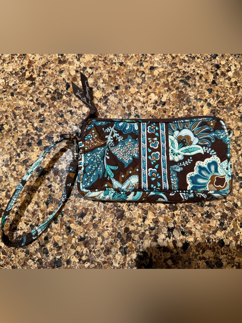Vera Bradley Java Blue Wristlet Retired Brown Turquoise Floral Never Used